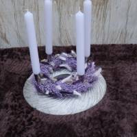 Adventskranz Holz mit Trockenblumen lila silberfarbig modern Bild 3