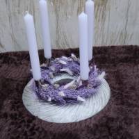 Adventskranz Holz mit Trockenblumen lila silberfarbig modern Bild 4