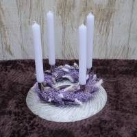 Adventskranz Holz mit Trockenblumen lila silberfarbig modern Bild 7