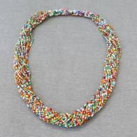 Collier  *MULTICOLOR*  gefädelte Halskette Perlenkette Glasperlen Rocailles Bild 1