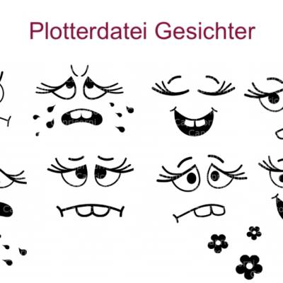 10 tlg. Plotterdatei mit witzigen Gesichtern Smiley Faces Gesicht