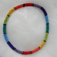 Kette  *STRIPES* Regenbogen  gehäkelte Halskette Perlenkette Glasperlen Rocailles Bild 1