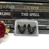 Ohrstecker mit Katzenköpfen aus Silber, Sphynx Katze Ohrringe, Gothic Schmuck, okkulter Ohrschmuck Bild 1