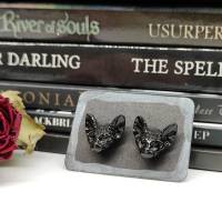 Ohrstecker mit Katzenköpfen aus Silber, Sphynx Katze Ohrringe, Gothic Schmuck, okkulter Ohrschmuck Bild 5