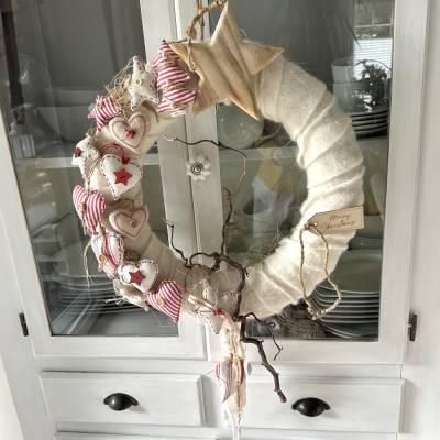 Winterkranz Türschmuck Skandinavischer Landhausstil – Handgefertigter Weihnachtskranz Ø 43 cm