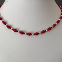 Rote Korallenkette mit Perlen, Onyx und Si925, Bambuskoralle gefärbt, Geschenk Frau und Mann, Handarbeit aus Bayern Bild 3