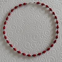 Rote Korallenkette mit Perlen, Onyx und Si925, Bambuskoralle gefärbt, Geschenk Frau und Mann, Handarbeit aus Bayern Bild 5