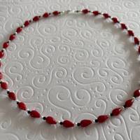 Rote Korallenkette mit Perlen, Onyx und Si925, Bambuskoralle gefärbt, Geschenk Frau und Mann, Handarbeit aus Bayern Bild 7