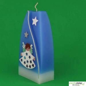 Blaue Weihnachtskerze, zweifarbige Formkerze mit Sternen, Engel und Widmung, individualisierbar, Weihnachtsdeko Bild 4