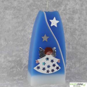 Blaue Weihnachtskerze, zweifarbige Formkerze mit Sternen, Engel und Widmung, individualisierbar, Weihnachtsdeko Bild 6