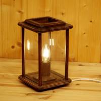 Tischlampe aus Holz, elektrisch, Laterne, dunkelbraun, rustikal Bild 1