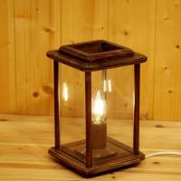 Tischlampe aus Holz, elektrisch, Laterne, dunkelbraun, rustikal Bild 4