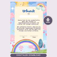 Personalisierte Regenbogen Urkunde für Kindergeburtstag | Selbstausdruck | Digitale Datei | DIN A4 | Mitgebsel Bild 1