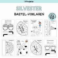 Bastelvorlage Silvester Druckvorlage - Bastelideen zum Selberdrucken - Bastelbuch für Kinder - Digitaler Download Bild 1