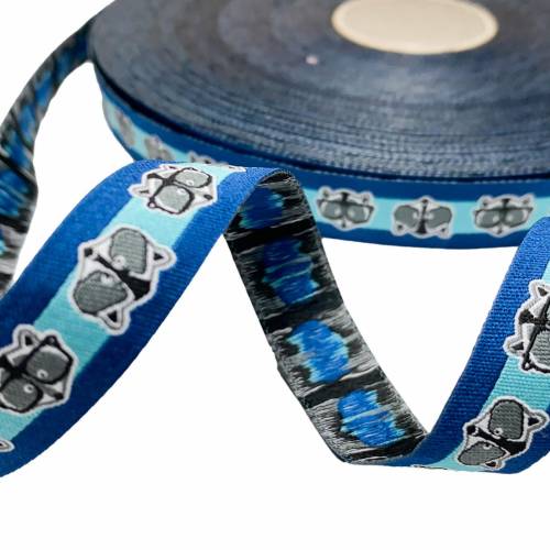 Webband Waschbär - 1 m - 1,80 Eur/m - mint/petrol - Cool Claus - farbenmix - Lila Lotta Design - 15 mm