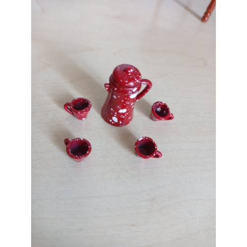 Kaffeeservice Miniatur in rot 5 tlg.  Puppenhaus oder zur Dekoration oder zum Basteln - Puppenhaus Wichteltür Krippenbau