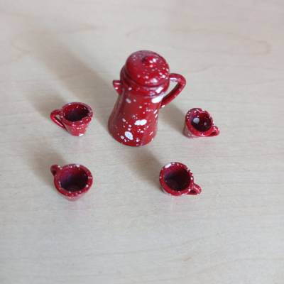 Kaffeeservice Miniatur in rot 5 tlg.  Puppenhaus oder zur Dekoration oder zum Basteln - Puppenhaus Wichteltür Krippenbau