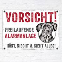 Hundeschild VORSICHT! FREILAUFENDE ALARMANLAGE (Cane Corso), wetterbeständiges Warnschild Bild 2