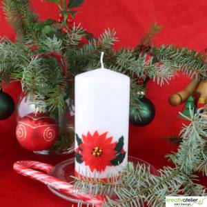 Handverzierte Weihnachtskerze mit Weihnachtsstern und Ilex, festliche Weihnachtsdeko, personalisierbares Geschenk Bild 6