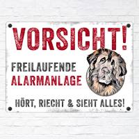 Hundeschild VORSICHT! FREILAUFENDE ALARMANLAGE (Leonberger), wetterbeständiges Warnschild Bild 2