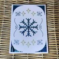 Weihnachtskarte - Karte Winter - Geburtstagskarte - Schneeflocke - Holographie blau - Klappkarte - selbstgemacht Bild 1