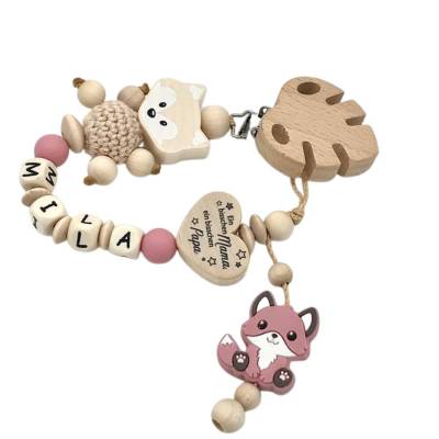 Schnullerkette mit Namen Mädchen Fuchs in schönen Farben - Geschenk Baby