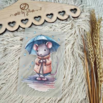 Bügelbild Regenschirm Maus Umbrella