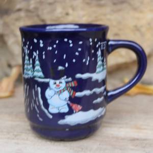Weihnachtstasse Glühwein Punsch Motiv verschneite Winterlandschaft Schneemänner Vintage Bild 3