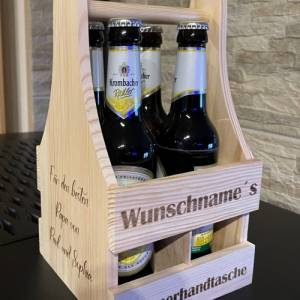Männerhandtasche Bierträger Holz Männertag Vatertag Geschenkidee personalisiert Bild 2