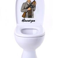 WC-Toiletten Aufkleber Hier gilt Hinsetzen Tür-Bad-Toilette-Cartoon Aufkleber-Wunschtext-Personalisierbar Bild 3