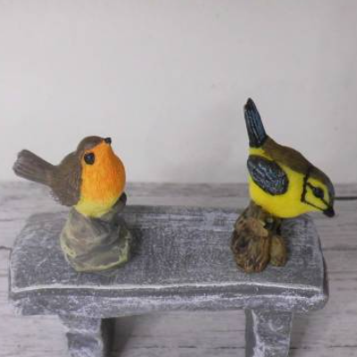 Miniatur Gartenszene Meise und Rotkehlchen - 2 Vögel  zur Dekoration oder zum Basteln Feengarten Wichteltür Diorama