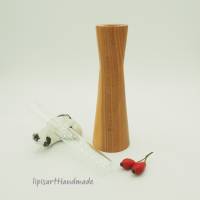 Kleine schlanke Vase – Gartenholz Pflaume handgedrechselt mit Glaseinsatz Unikat h: 17 cm Bild 1