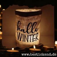 besticktes WINDLICHT "HALLO WINTER"   //freie Farbwahl//  Lichtbeutel Kerzenglas Deko Geschenk Weihnachten Fes Bild 3