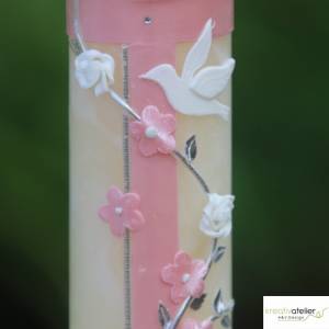 Taufkerze Bienenwachs mit Kreuz zweifarbig, Taube und Blumenranke, Taufkerze für Mädchen Jungen personalisierbar Bild 4