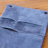 Tabaktasche aus handweichen Nubuk Leder in jeansblau, Tabakbeutel, Tabaketui, Drehertasche Bild 4