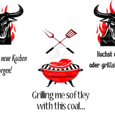 Plotterdatei Grill Sprüche mit Grill und Stier Grillen Gartensaison Garten Männer
