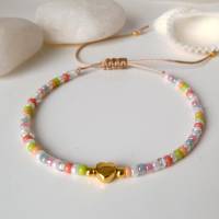Buntes Armband aus kleinen Miyuki Glasperlen und Metallperle Herz (vergoldet), Geschenk Frau Freundin Tochter Bild 2