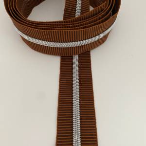 Reißverschluss „Silver Stripes“, breit, hellbraun-dunkelbraun, 6,5 mm Spiralraupe Bild 6