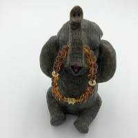 Natursteinarmband - Natürlicher baltischer Bernstein+Goldene Edelstahlkugeln+Tibetischer Elefant (Gold) Bild 4