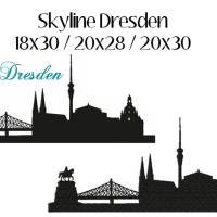 4 tlg. Stickdatei Skyline Dresden 2 Größen verschiedene Dateiformate Stickmuster Stickmotiv mit und ohne Schriftzug Bild 1