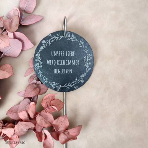 Grabstecker - Grabschmuck aus Schiefer - Florales Motiv mit Wunschgravur - Trauergeschenk - Schieferschild zur Beerdigun