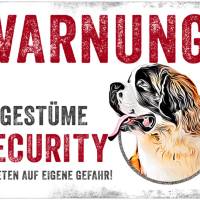 Hundeschild UNGESTÜME SECURITY (Bernhardiner), wetterbeständiges Warnschild Bild 1