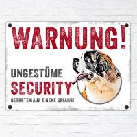 Hundeschild UNGESTÜME SECURITY (Bernhardiner), wetterbeständiges Warnschild Bild 2