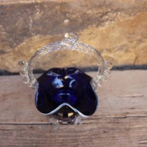 Murano Körbchen Glaskörbchen Henkelschale Pop Art kobaltblaues Glas mundgeblasen 70er Vintage Bild 6