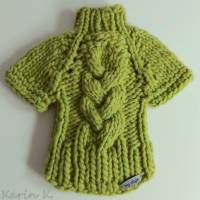 Pullover für kleine Hunde Lind Limonengrün gestrickt Wolle LEI Lana Grossa Rückenlänge 28 cm Bild 2