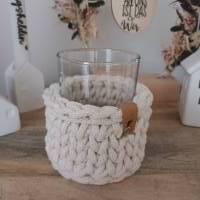 Kerzenglas/Teelichtglas umhäkelt mit recycleter Baumwollkordel Bild 2