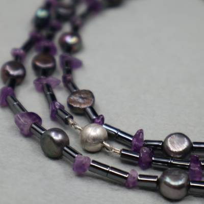 Die Meterkette! Hämatit, Perlen und Amethyst