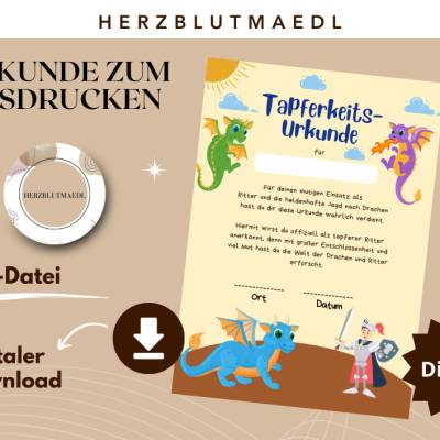 Urkunde Ritter und Drachen | Drachenparty | Ritter Urkunden A4 | Urkunden ausdrucken | Kindergeburtstag | Mitgebsel Kind