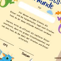 Urkunde Ritter und Drachen | Drachenparty | Ritter Urkunden A4 | Urkunden ausdrucken | Kindergeburtstag | Mitgebsel Kind Bild 6