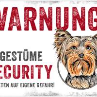 Hundeschild UNGESTÜME SECURITY (Yorkshire Terrier), wetterbeständiges Warnschild Bild 1